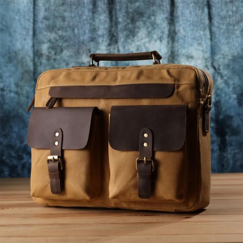 Стильний портфель з якісного текстилю зі шкіряними вставками Vintage 20874_1 Світло-коричневий