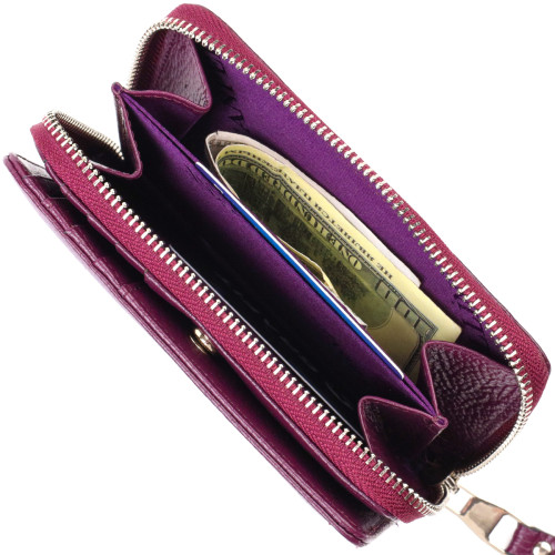 Яркое женское портмоне среднего размера из натуральной зернистой кожи CANPELLINI 21909 Сиреневое