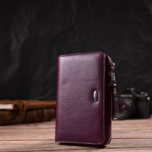 Яркое женское портмоне среднего размера из натуральной зернистой кожи CANPELLINI 21909 Сиреневое