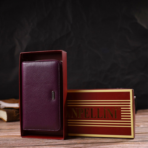 Яркое женское портмоне среднего размера из натуральной зернистой кожи CANPELLINI 21909 Сиреневое