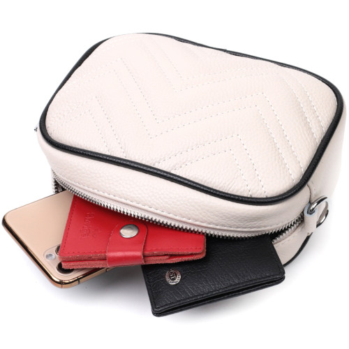 Вечерняя женская сумка на цепочке из натуральной кожи Vintage 22380 Белая