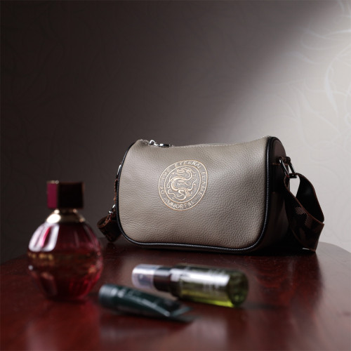 Красивая женская сумка с вышивкой на лицевой стороне из натуральной кожи Vintage 22626 Серая