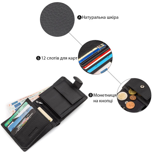 Мужской кошелек ST Leather 18345 (ST153) кожаный Черный