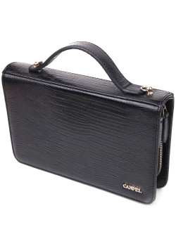 Необычная мужская барсетка на два отделения из натуральной фактурной кожи с тиснением под рептилию CANPELLINI 21571 Черная