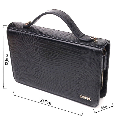 Необычная мужская барсетка на два отделения из натуральной фактурной кожи с тиснением под рептилию CANPELLINI 21571 Черная