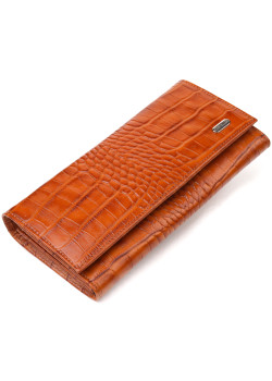 Якісний жіночий гаманець із монетницею з натуральної фактурної шкіри CANPELLINI 21528 Рудий