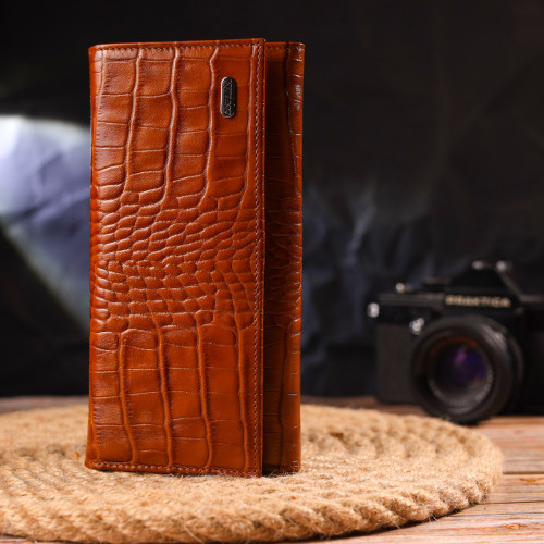 Якісний жіночий гаманець із монетницею з натуральної фактурної шкіри CANPELLINI 21528 Рудий