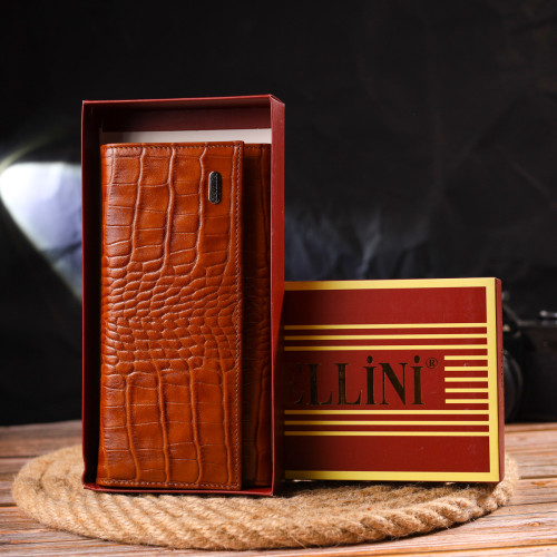 Якісний жіночий гаманець із монетницею з натуральної фактурної шкіри CANPELLINI 21528 Рудий