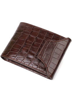 Фактурный мужской бумажник из натуральной кожи с тиснением под крокодила с интересной застежкой BOND 21990 Коричневый