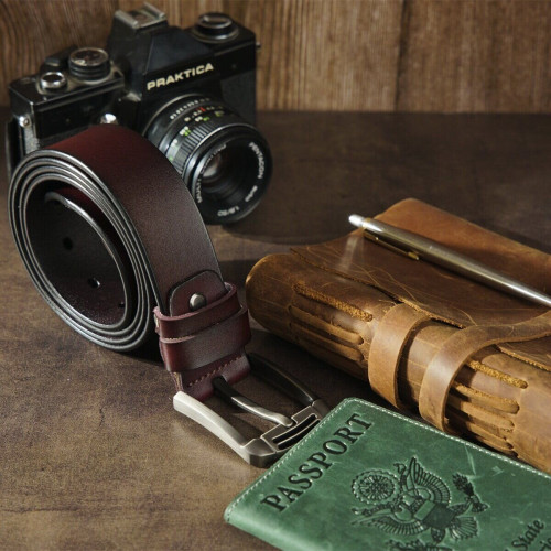  Ремень мужской с затемненной пряжкой механика Vintage 20313 Коричневый