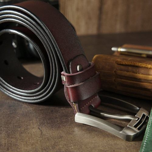  Ремень мужской с затемненной пряжкой механика Vintage 20313 Коричневый