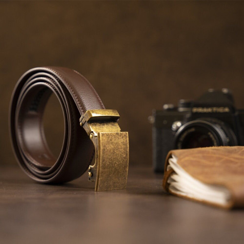 Ремень из натуральной кожи с автоматической пряжкой латунь Vintage 20309 Коричневый