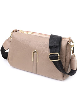 Кожаная женская сумка с металлическим украшением посередине Vintage 22609 Бежевая