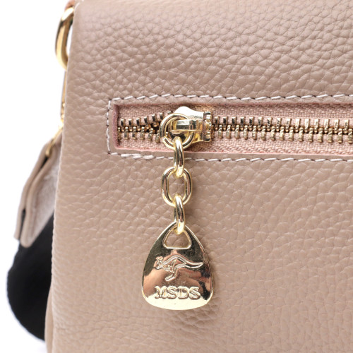 Кожаная женская сумка с металлическим украшением посередине Vintage 22609 Бежевая