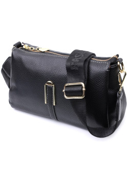Жіноча сумка з металевою прикрасою по середині з натуральної шкіри Vintage 22607 Чорна