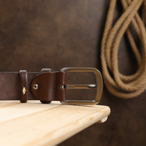 Кожаный мужской гладкий ремень Vintage 20726 Коричневый